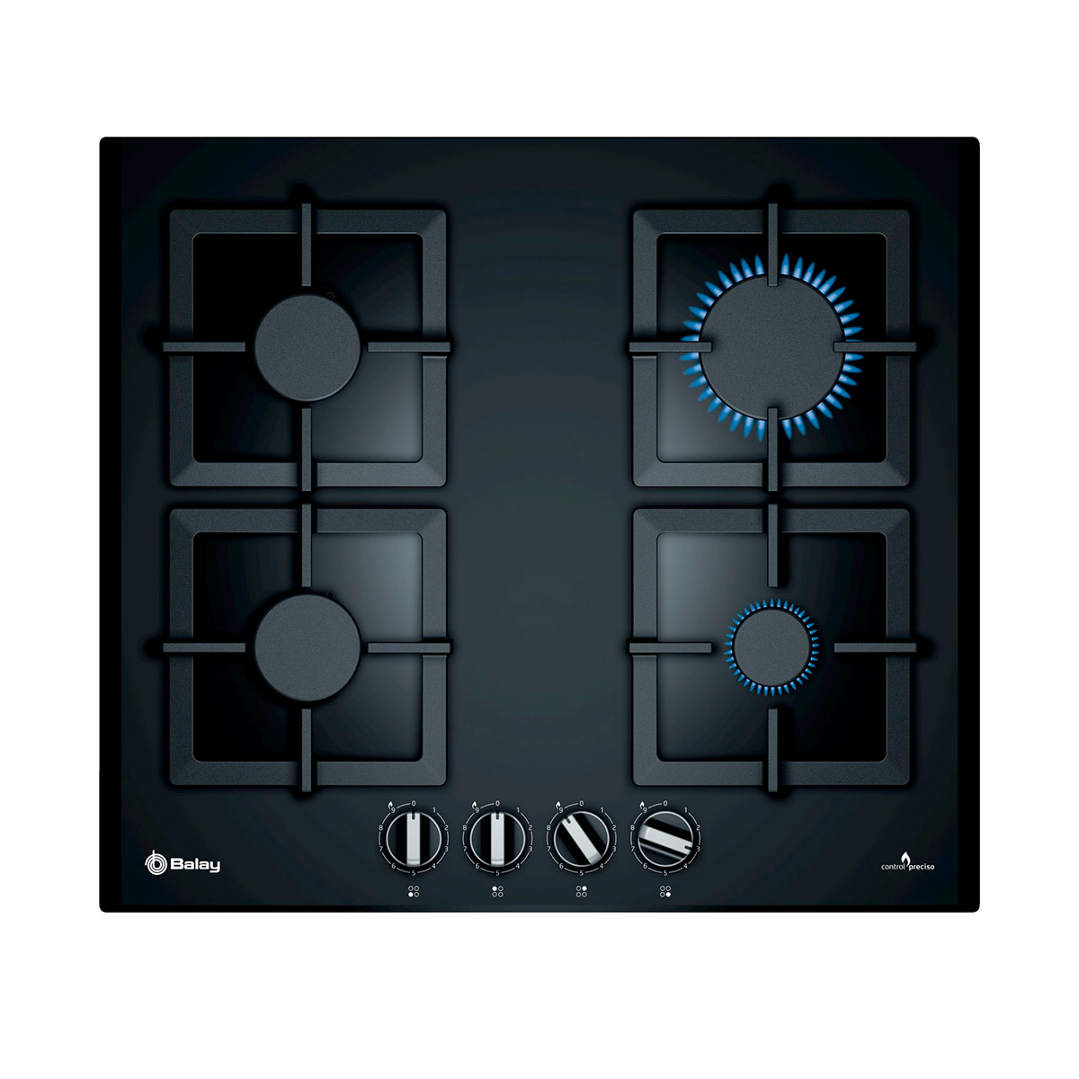 Placa BALAY 3ETG664HB, 60 cm,  Cristal Negro, Gas