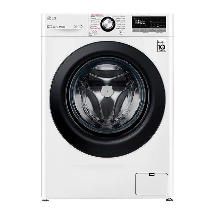 Lavadora LG F4WV3010S6W Serie 300, Clase A. Blanca, inteligente, 10,5kg, 1400 rpm.