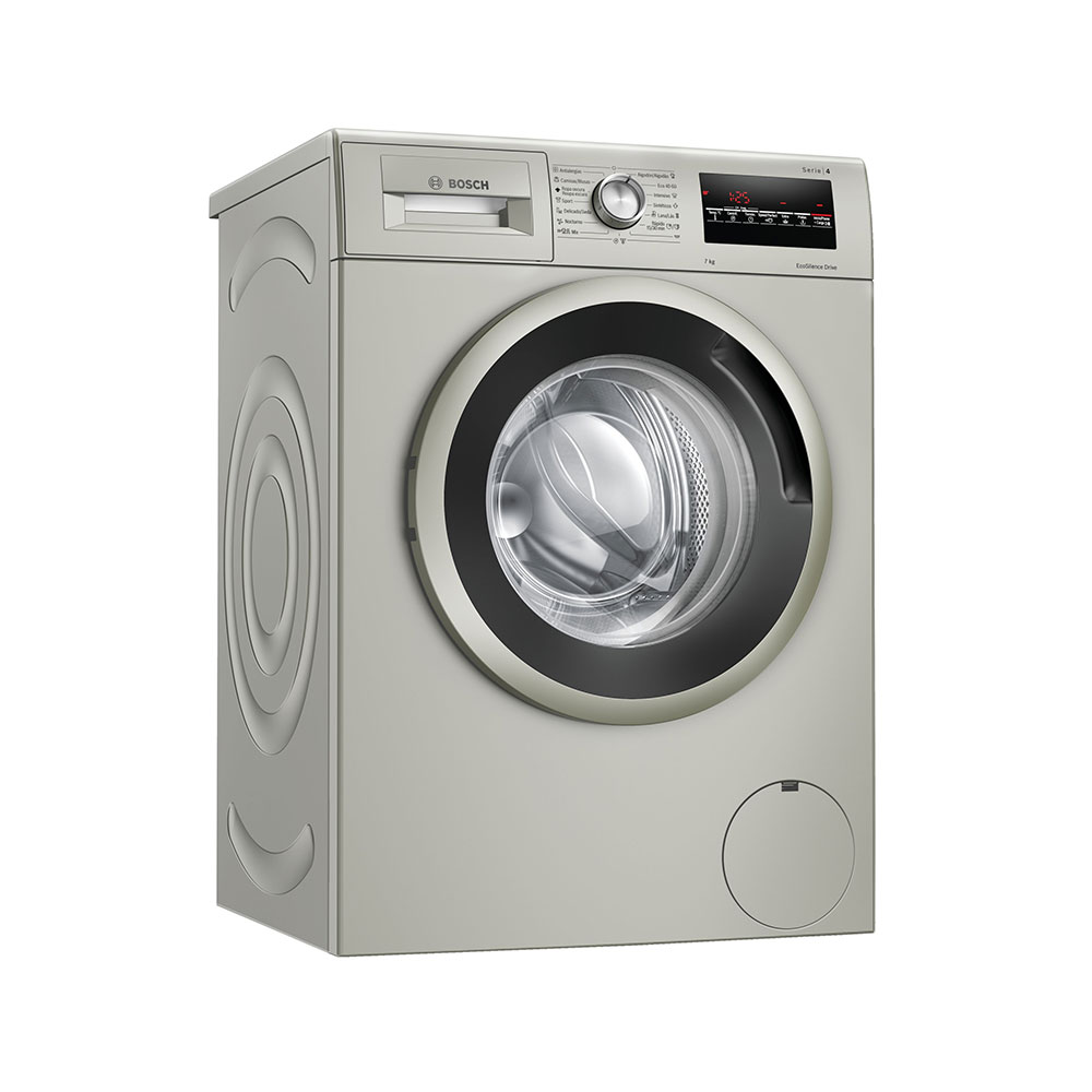 Lavadora BOSCH WAN2427XES, Clase D, Acero Amtes Antihuellas, de Carga Frontal, 1200 rpm, 7 kg.